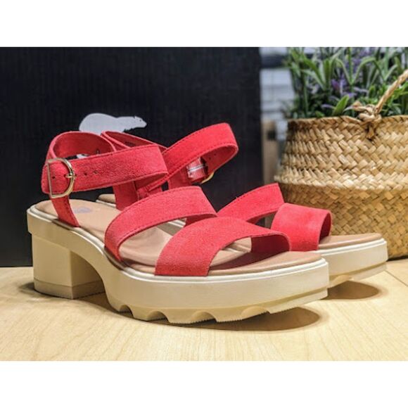 SOREL Red Glo Joanie Heel Ankle Strap Platform Sandals Women's 9.5 NIB - Picture 1 of 14